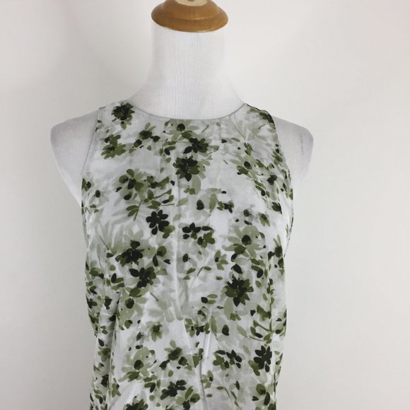 THEORY Gray Green Floral Print KALSTINN Calla 100% Silk High Neck Top - Picture 6 of 10